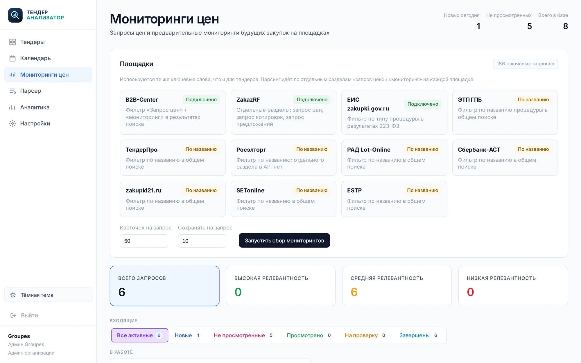 Отдельная лента мониторингов цен и предварительных запросов